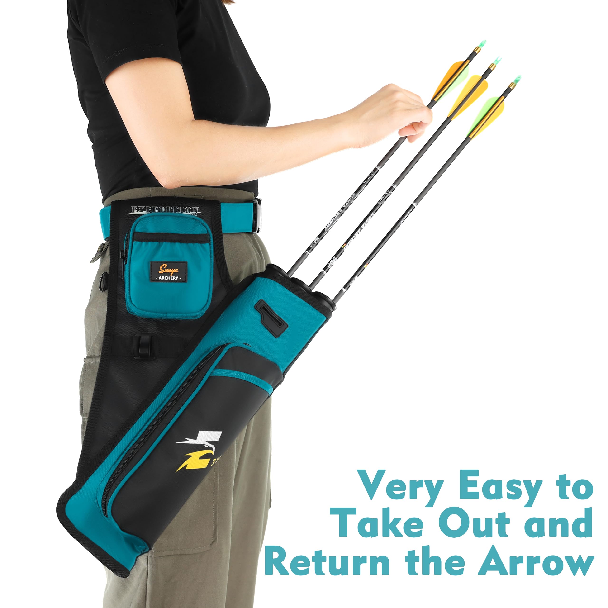 SUNYA Archery Hip Quiver T-square slot close-up illustrates practical measurement accessory.
