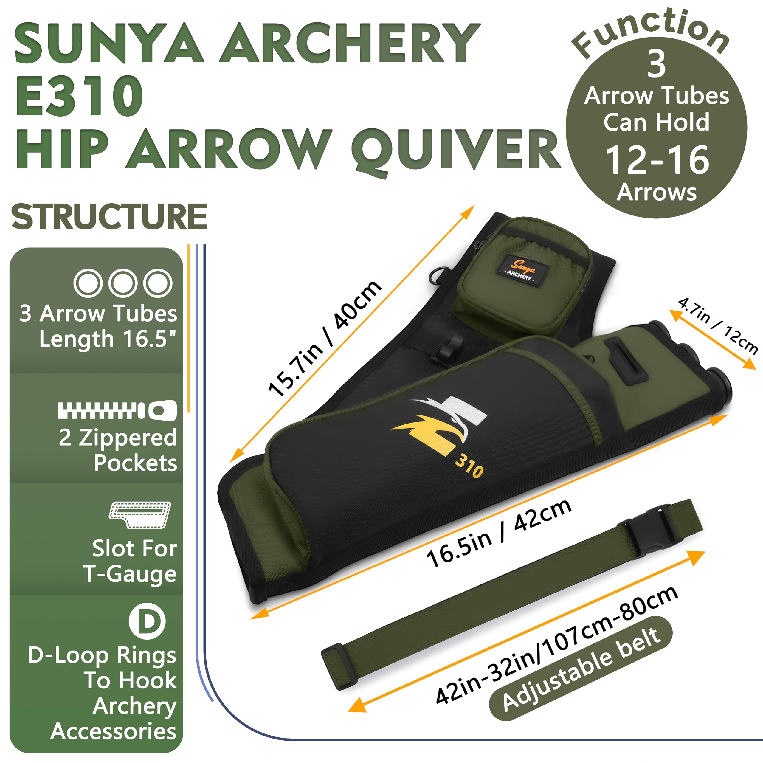 SUNYA Archery Hip Quiver three-arrow-tubes showcases capacity for arrows
