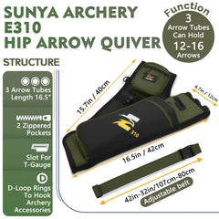 SUNYA Archery Hip Quiver three-arrow-tubes showcases capacity for arrows