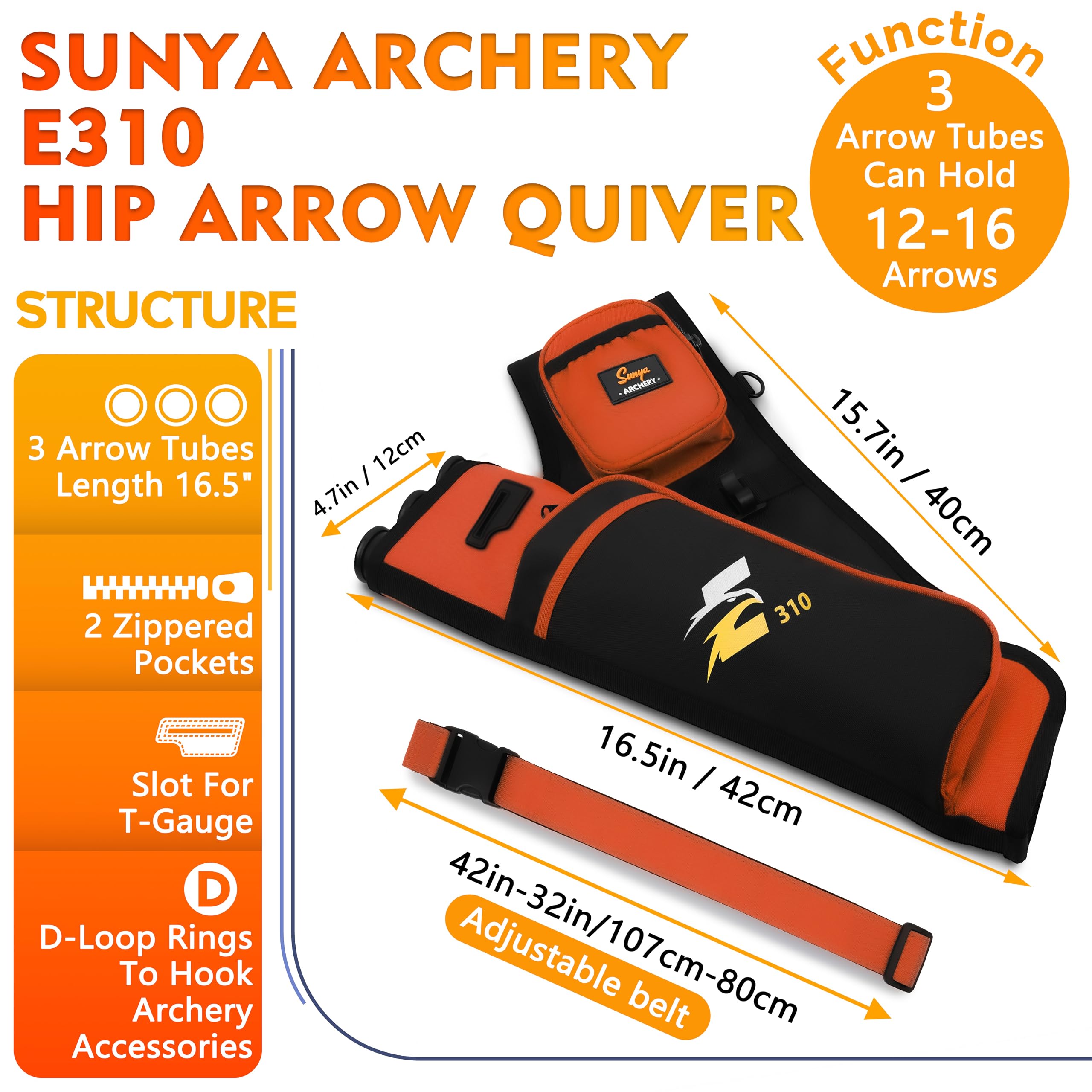 SUNYA Archery Hip Quiver three tubes for organized arrow storage