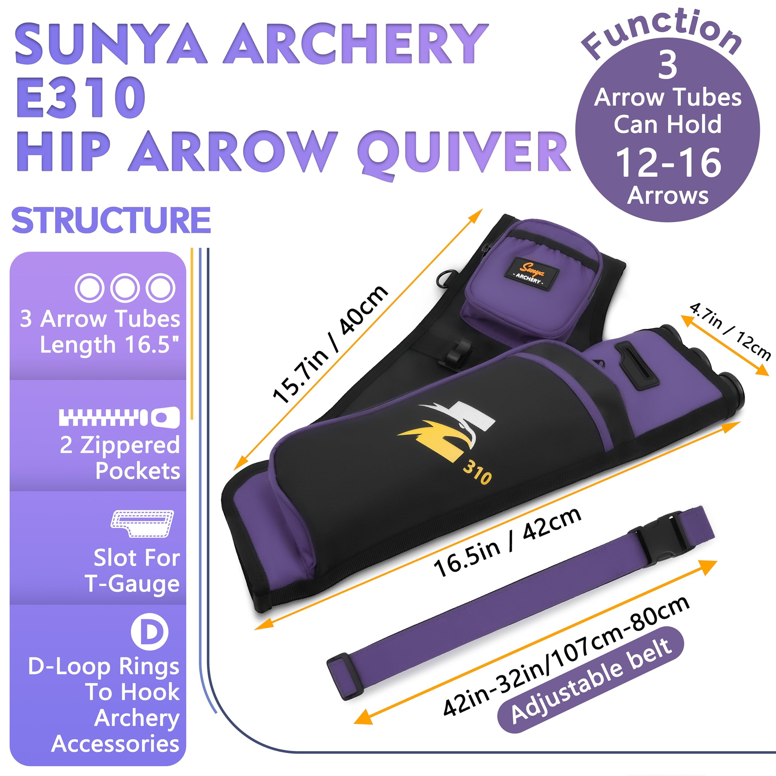 SUNYA hip quiver three-tube design supports holding 12-16 arrows for compound bows.