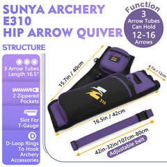 SUNYA hip quiver three-tube design supports holding 12-16 arrows for compound bows.