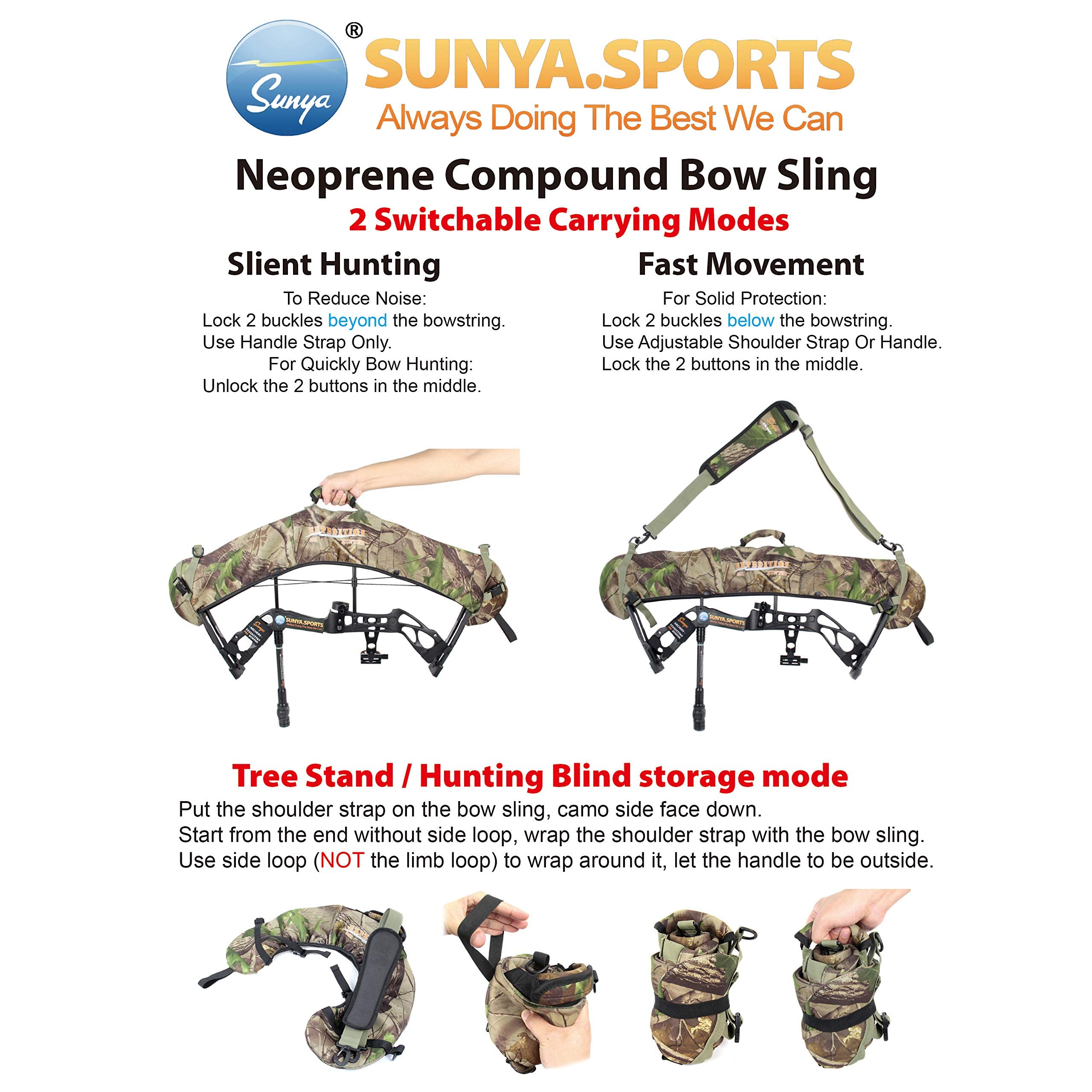 SUNYA bow sling silent hunting mode enables quick removal while remaining equipped