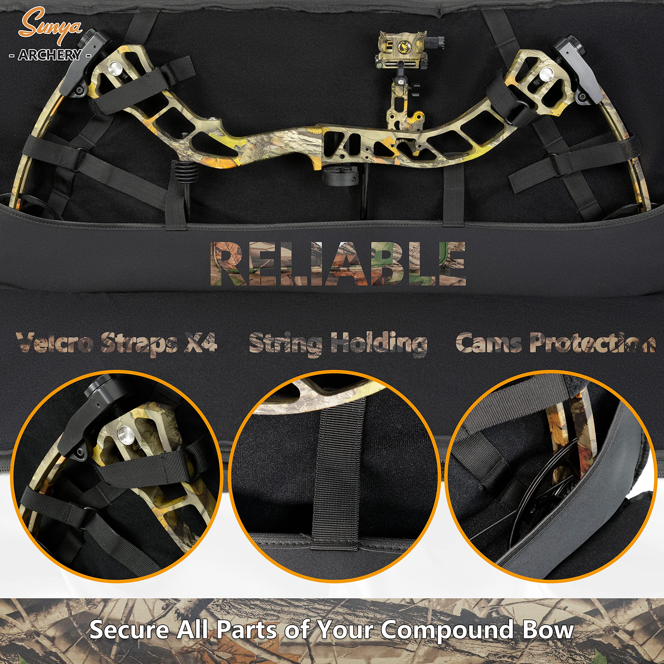 SUNYA external pocket fits a bow quiver or stabilizers for easy packing.