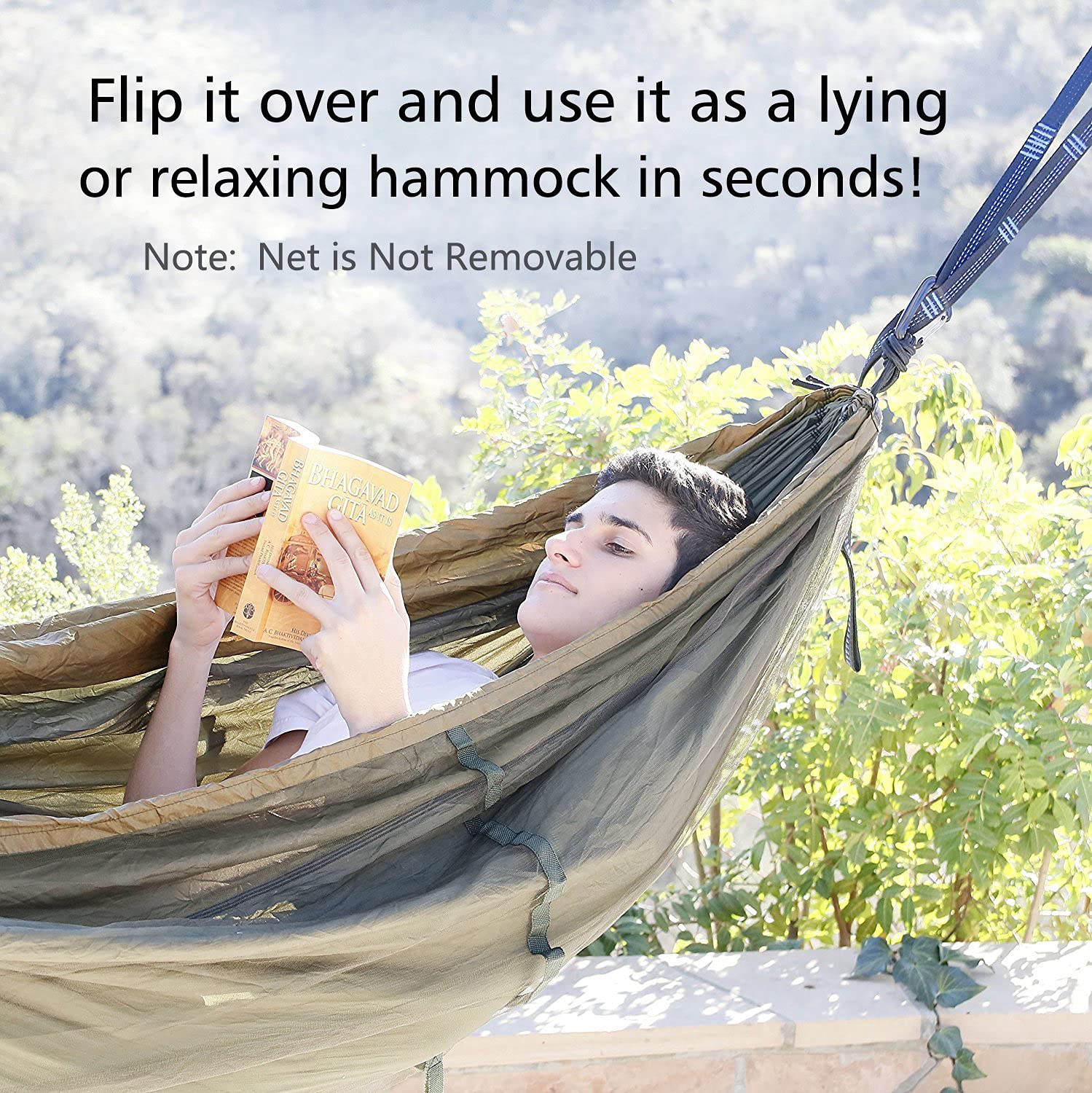 Sunyear Camping Hammock night scene demonstrates two-person lounging under trees.