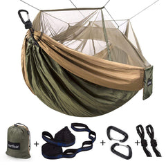 Sunyear Camping Hammock package shows included straps and carabiners for quick setup.