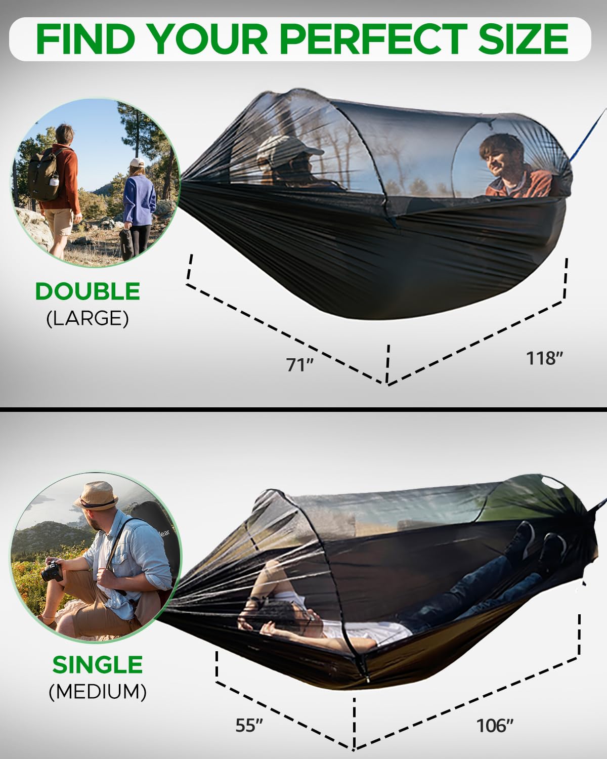 Sunyear camping hammock net easy-setup with carabiners and straps.