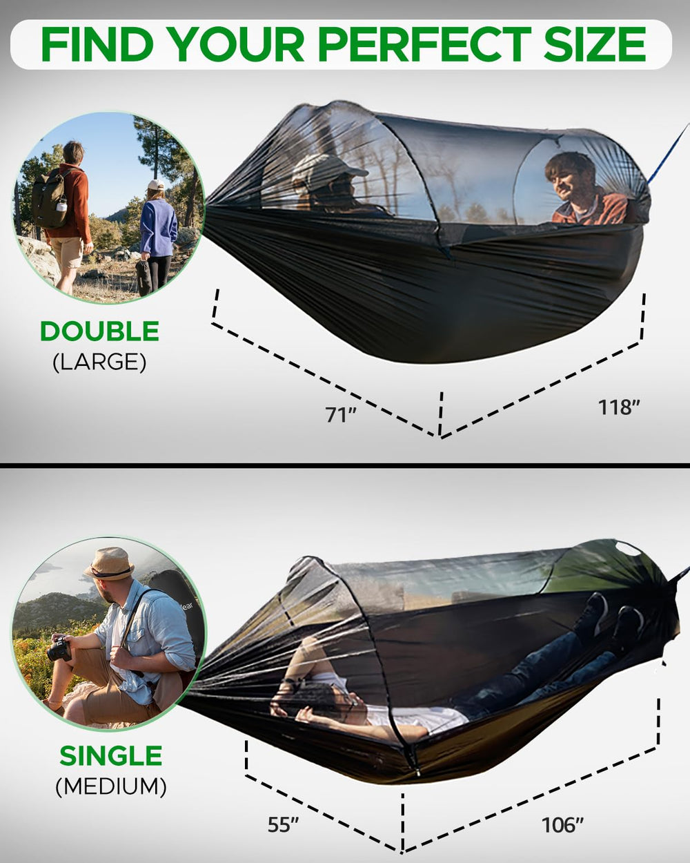 Sunyear camping hammock net easy-setup with carabiners and straps.