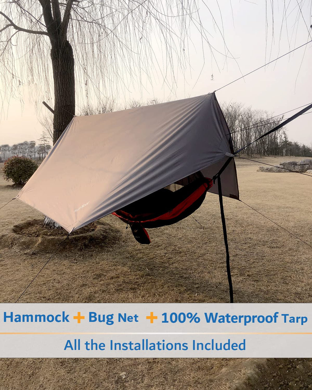 Sunyear hammock-adjustable-ropes-straps enables quick, easy setup on trees.