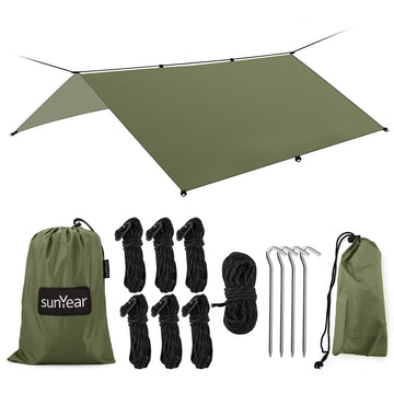 Sunyear hammock rain fly tarp with 32ft ridgeline for strong weather support