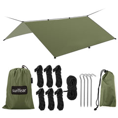 Sunyear hammock rain fly tarp with 32ft ridgeline for strong weather support