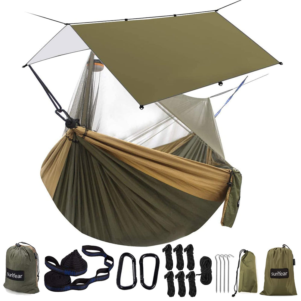 Sunyear hammock-setup shows a sturdy, comfortable camping setup for calm outdoor relaxation.