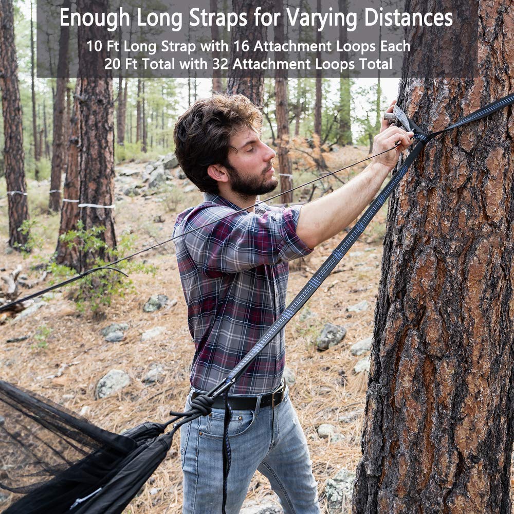 Sunyear hammock tree-straps 16+1 loops illustrate adjustable setup.