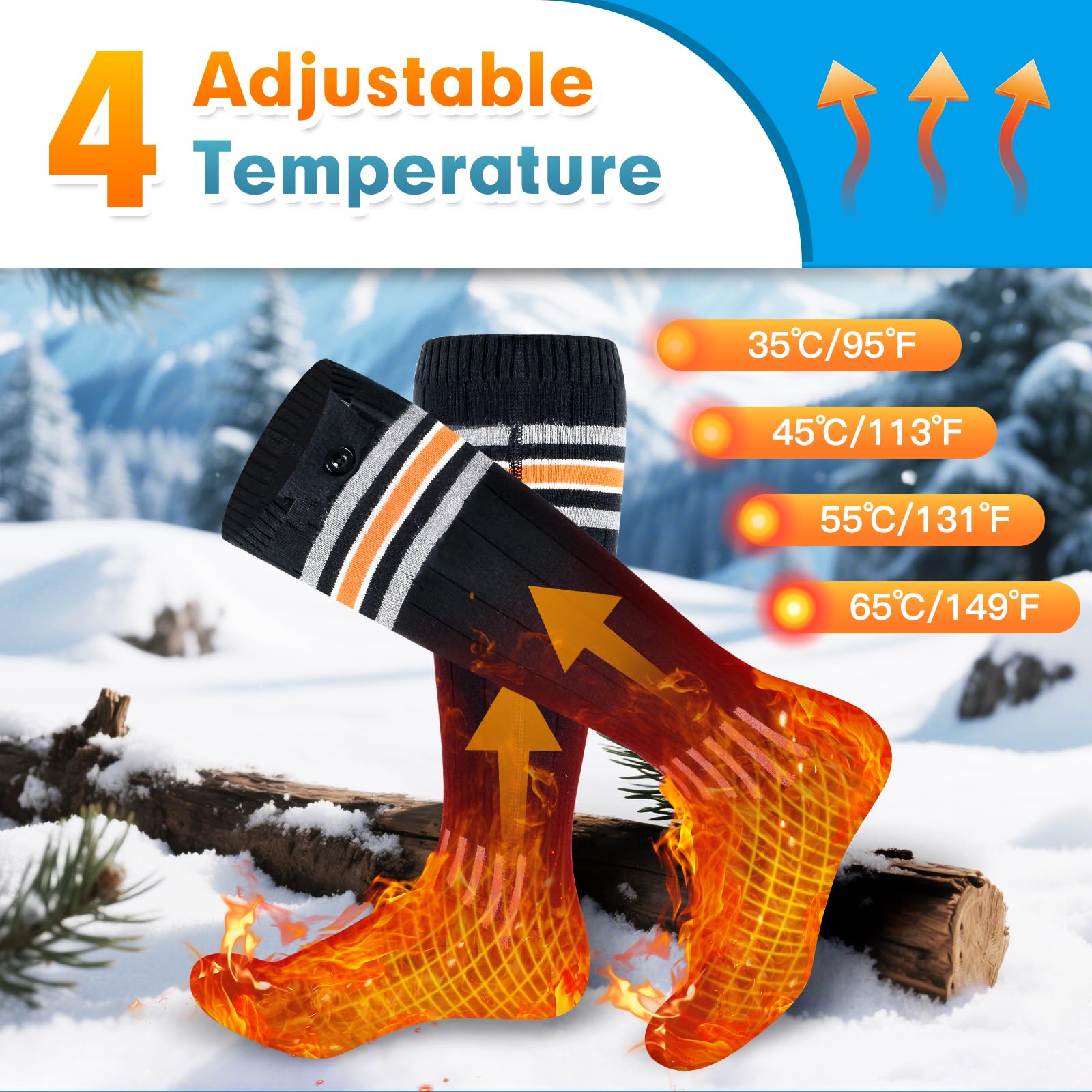 Suonncudst heated socks 360-degree heating wires for full toe-to-arch warmth.