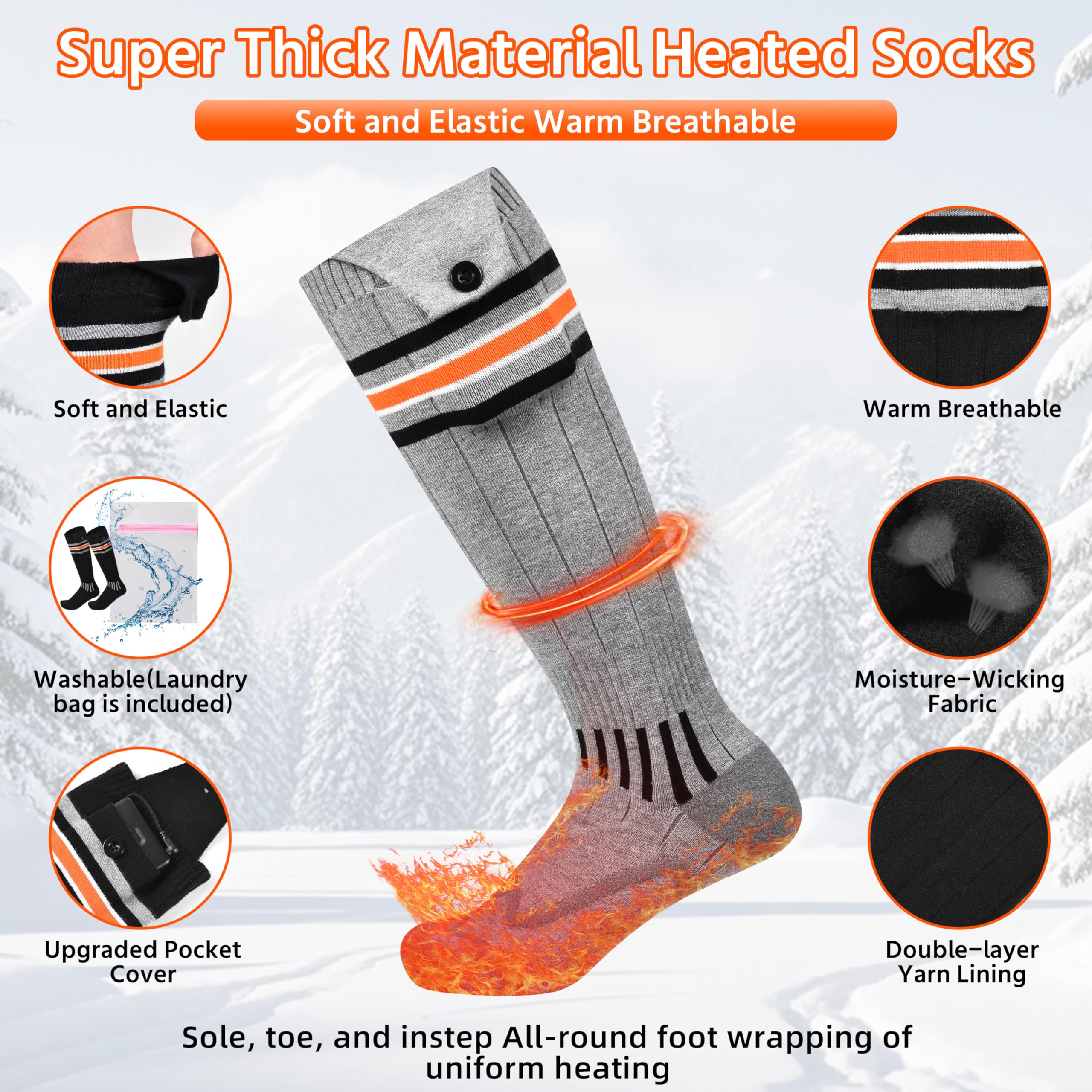 Suonncudst heated-socks machine-washable with removable batteries for easy care