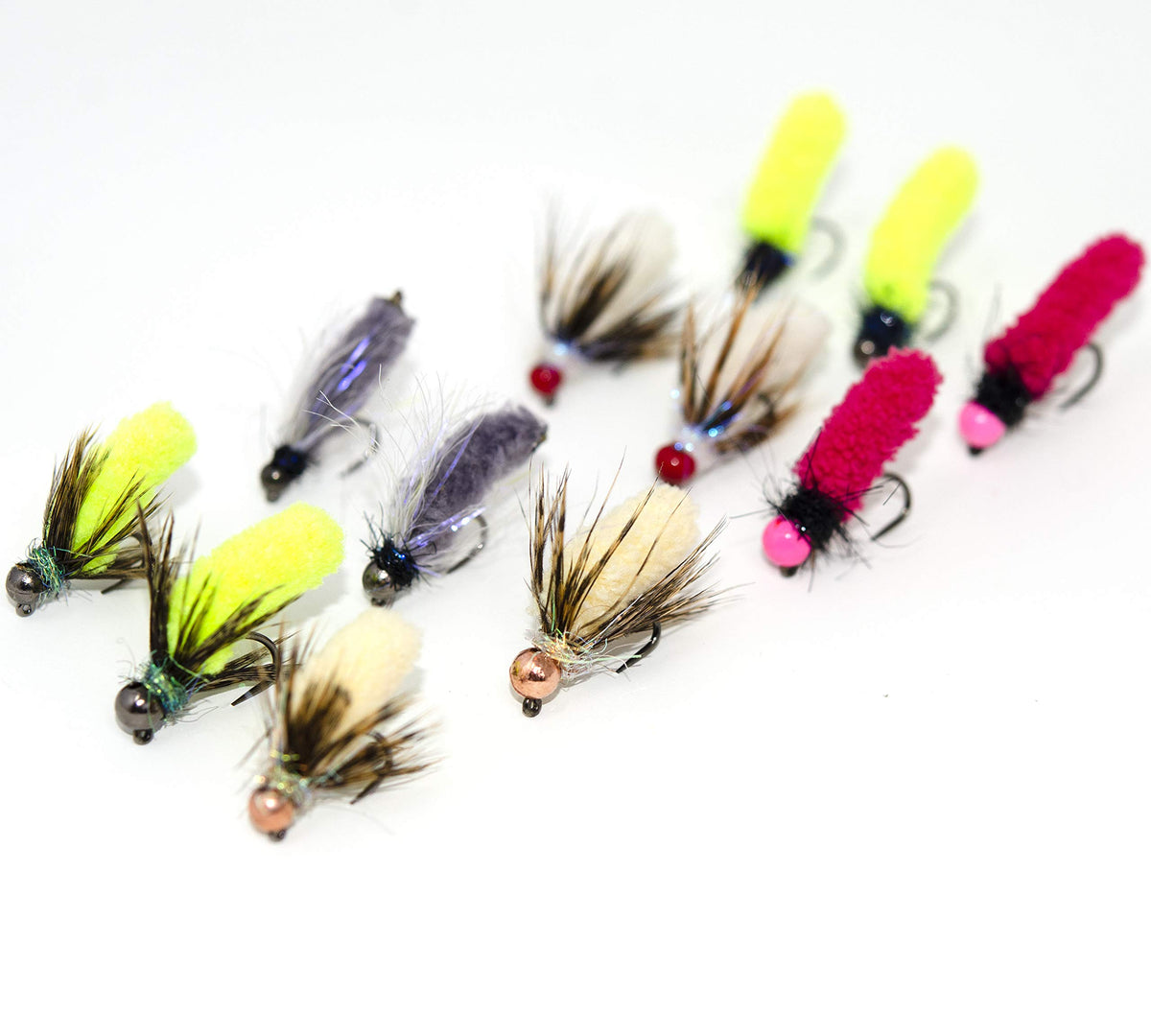 Superbe Flies Mop Jig Nymphs with tungsten beads for trout in fast water.