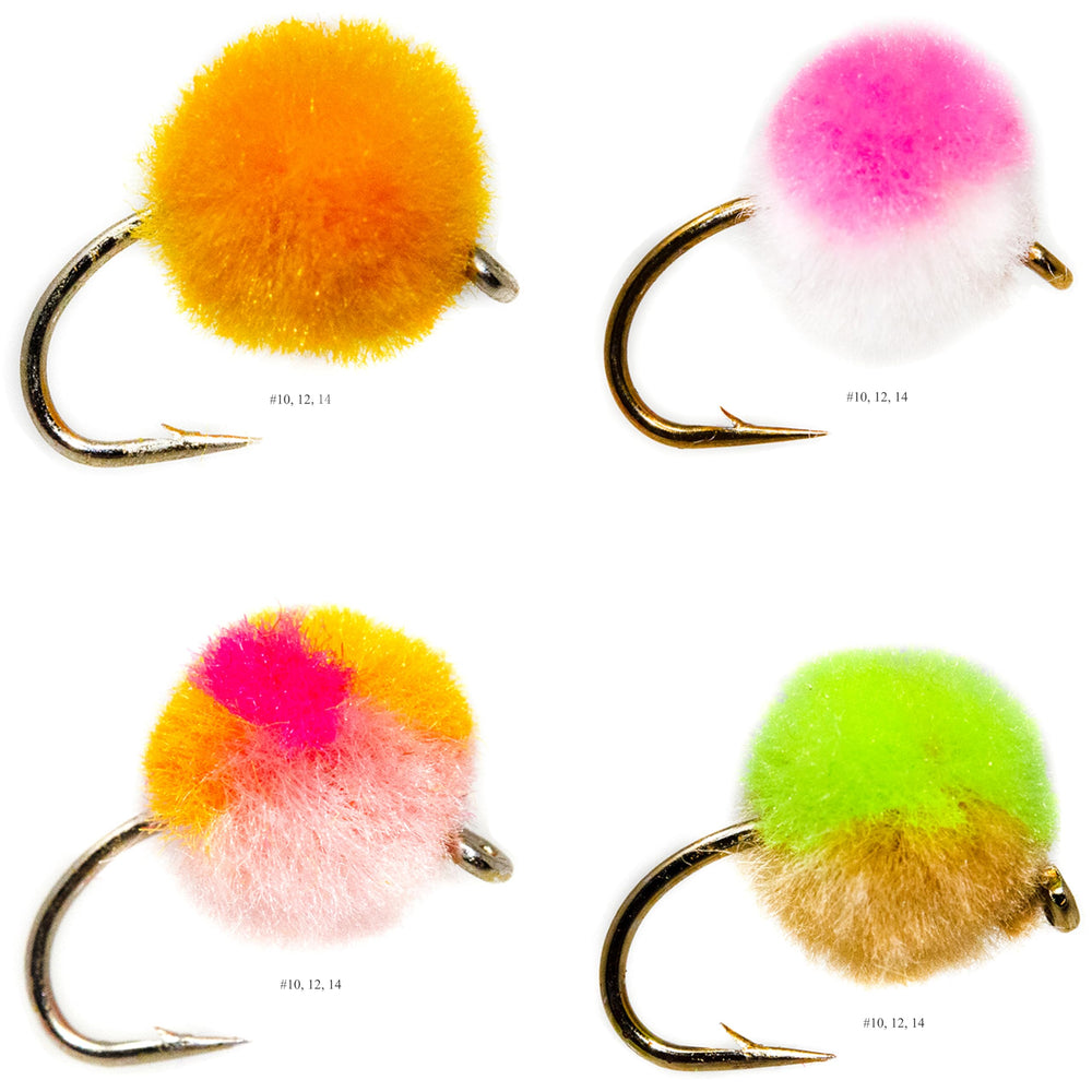 Superbe Flies egg pattern wet nymph close-up, versatile for bass and panfish in freshwater lakes and rivers.