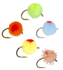 Superbe Flies Glow Bug fly egg assortment offers high visibility for steelhead and trout.