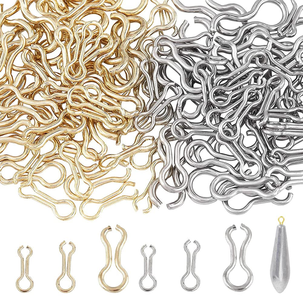 Golden stainless steel sinker eyelets set showing 16x5.5x1mm size
