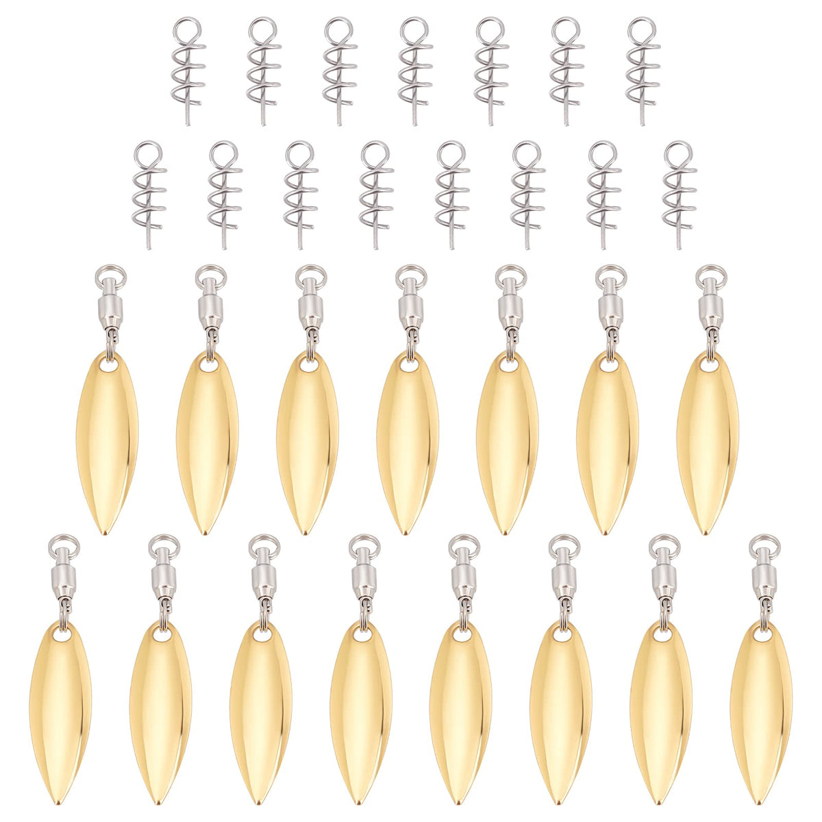 SUPERFINDINGS gold blade spinner close-up for bass lure making.