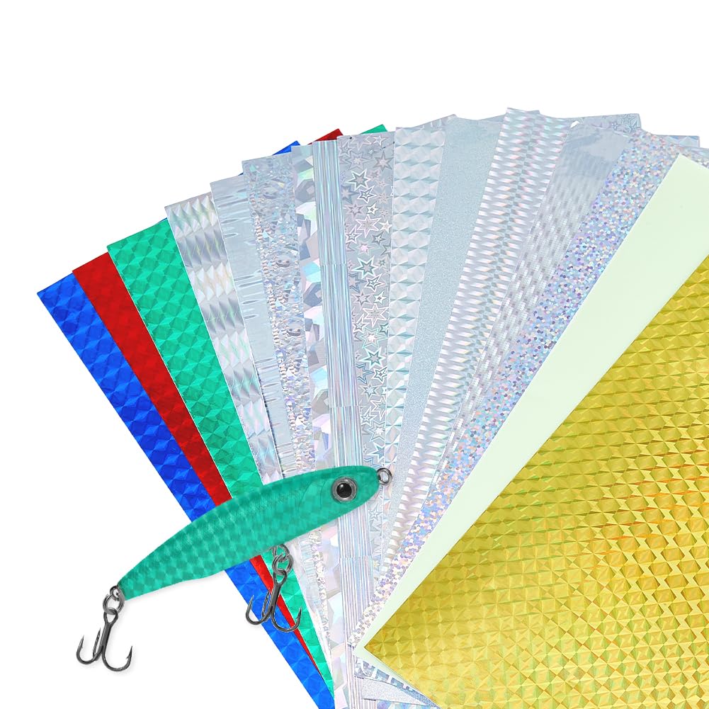 Superfindings lure tape colorful holographic fish scales for vibrant lure visibility.