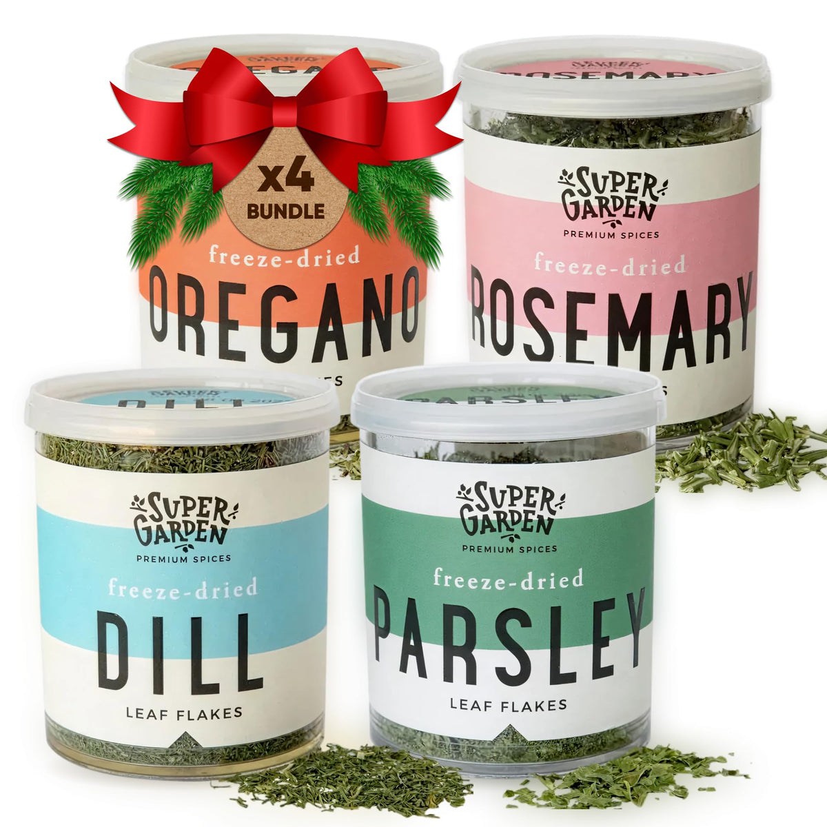 Supergarden four-pack dried herbs front view for versatile cooking