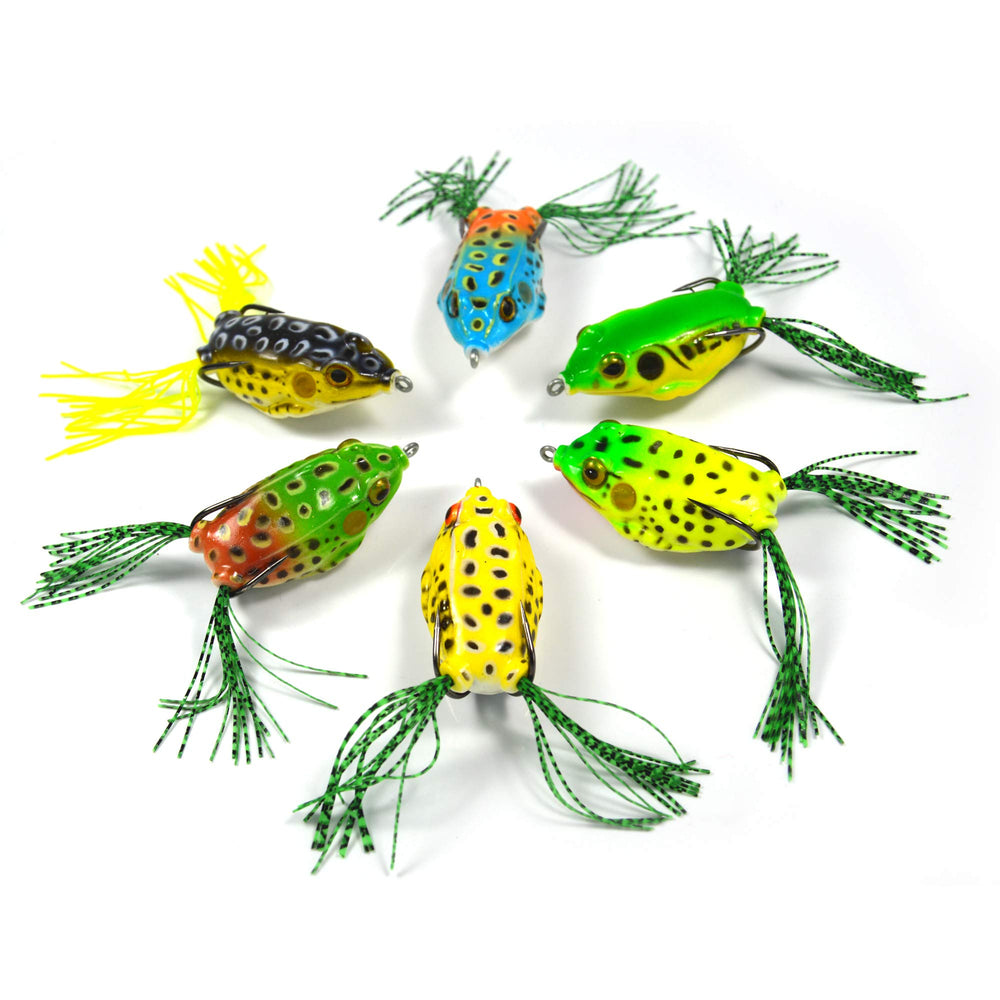 Six frog lures in packaging for bass fishing 04