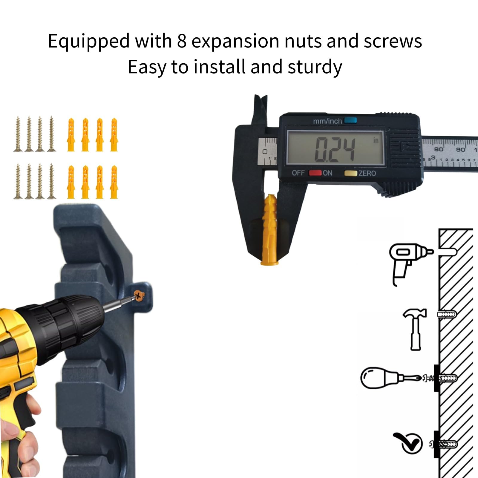 Space-saving wall-mount organizer storing multiple fishing rods