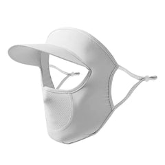 Surakey full face cover in light gray providing breathable sun protection for outdoor activities