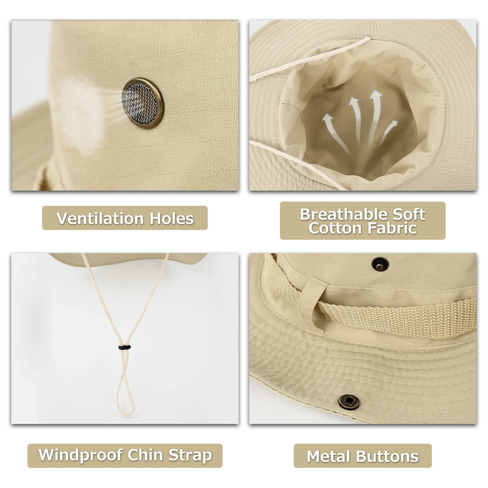 Surblue Boonie Sun Hat windproof chin strap stabilizes hat on breezy days.