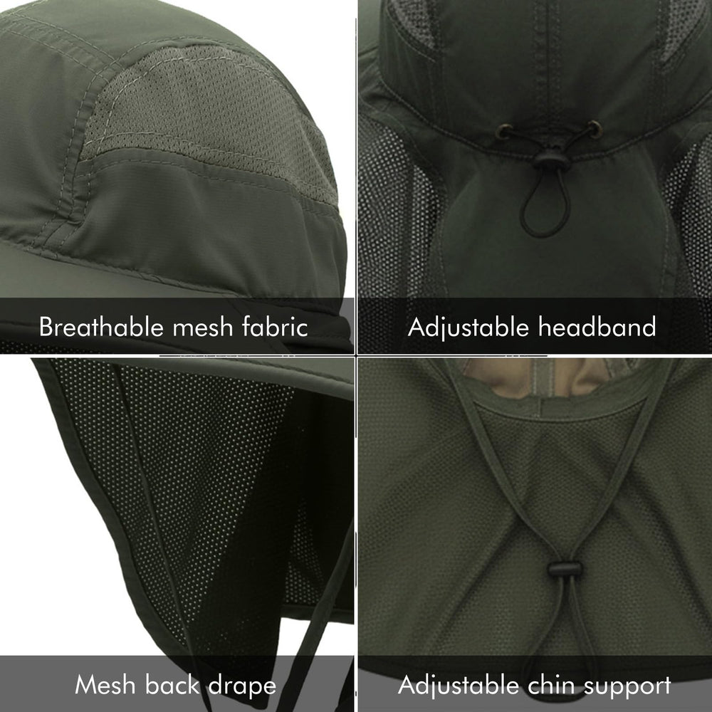 Surblue neck flap provides side shade to extend protection.
