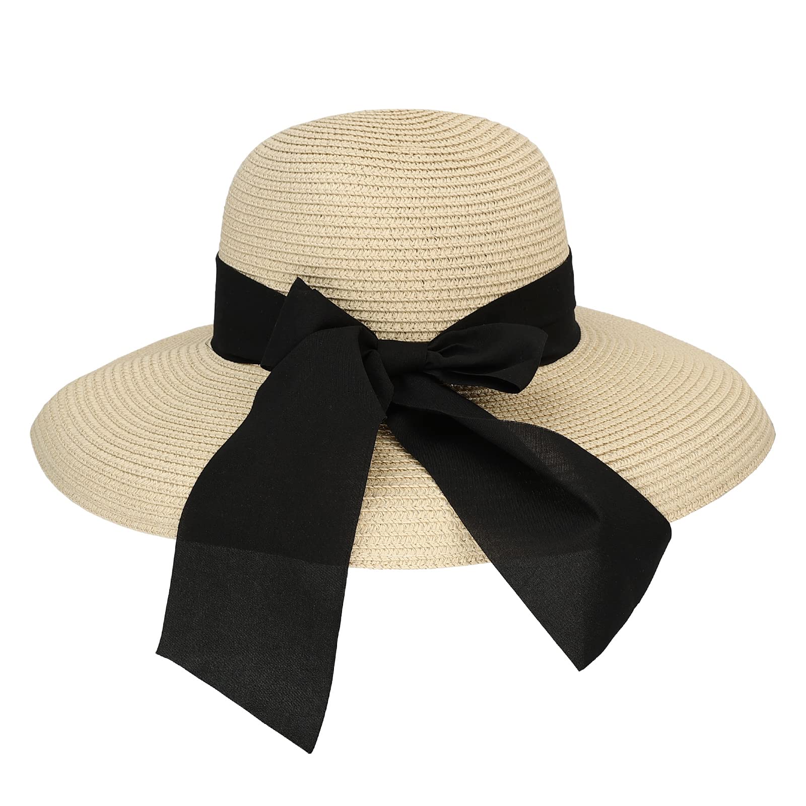 Surblue straw summer hat for women with beige wide brim for sun protection.