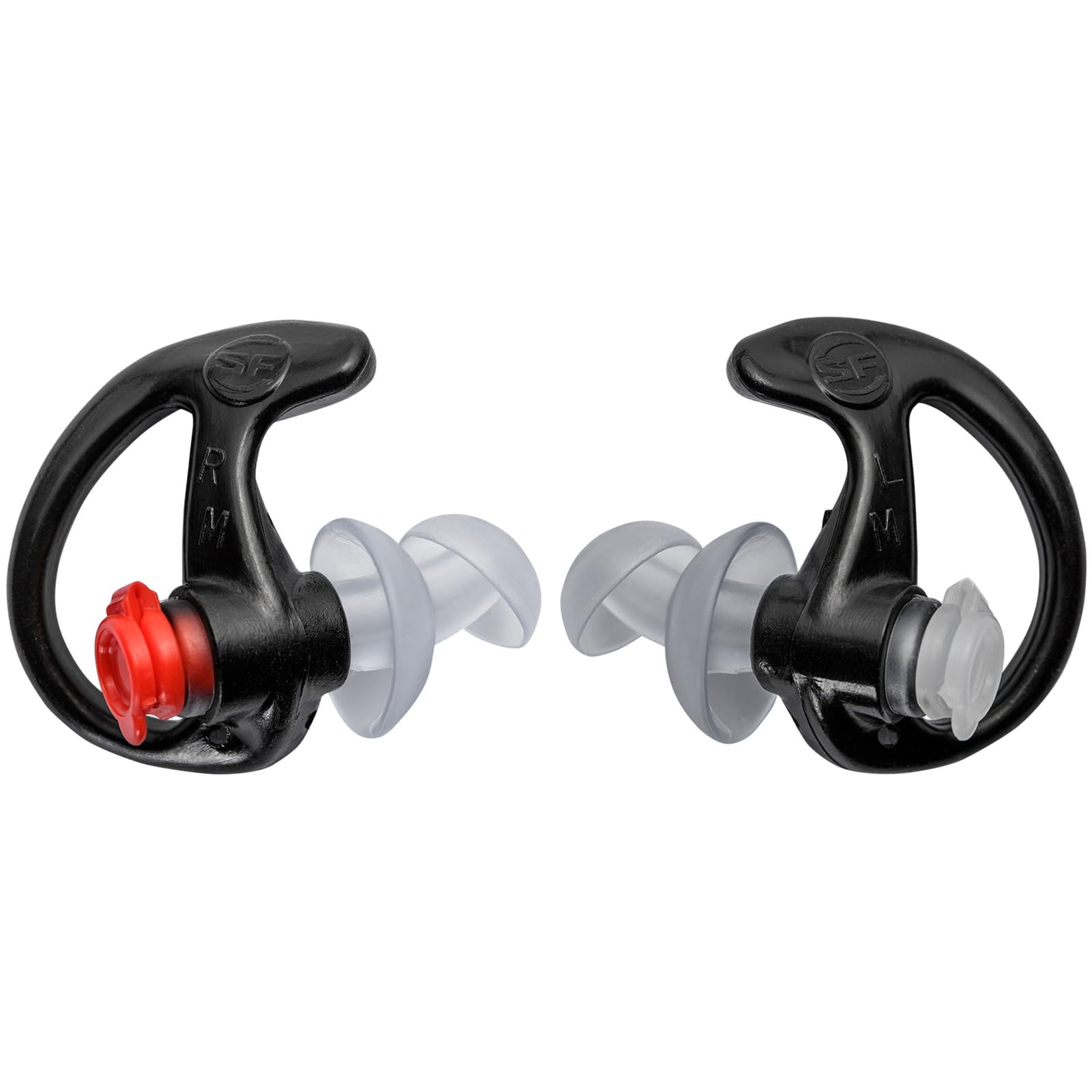 SureFire EP3 earplugs close-up showing soft double-flanged stems for a secure fit.