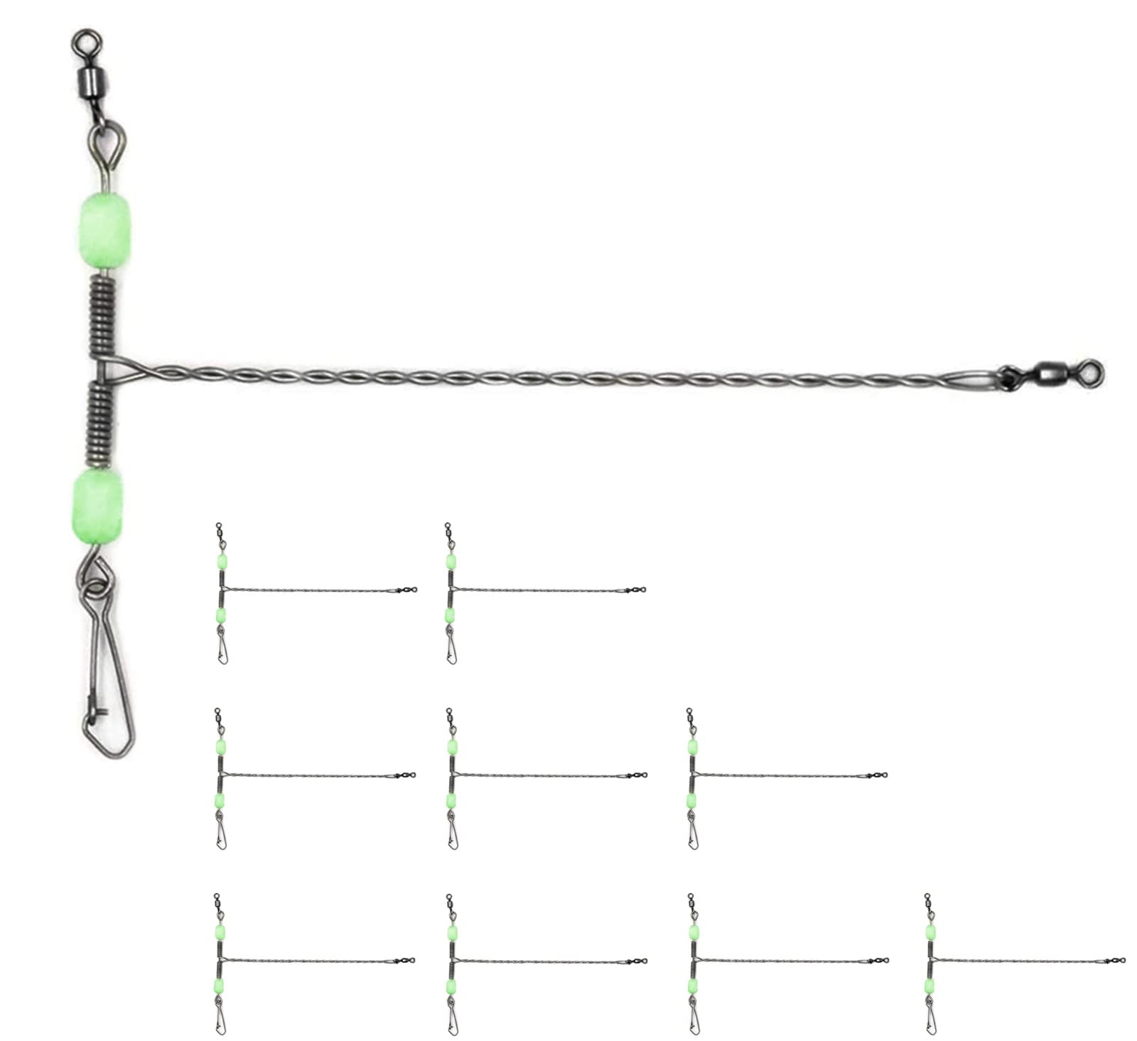 Surf fishing setup showing steel drop leader in saltwater