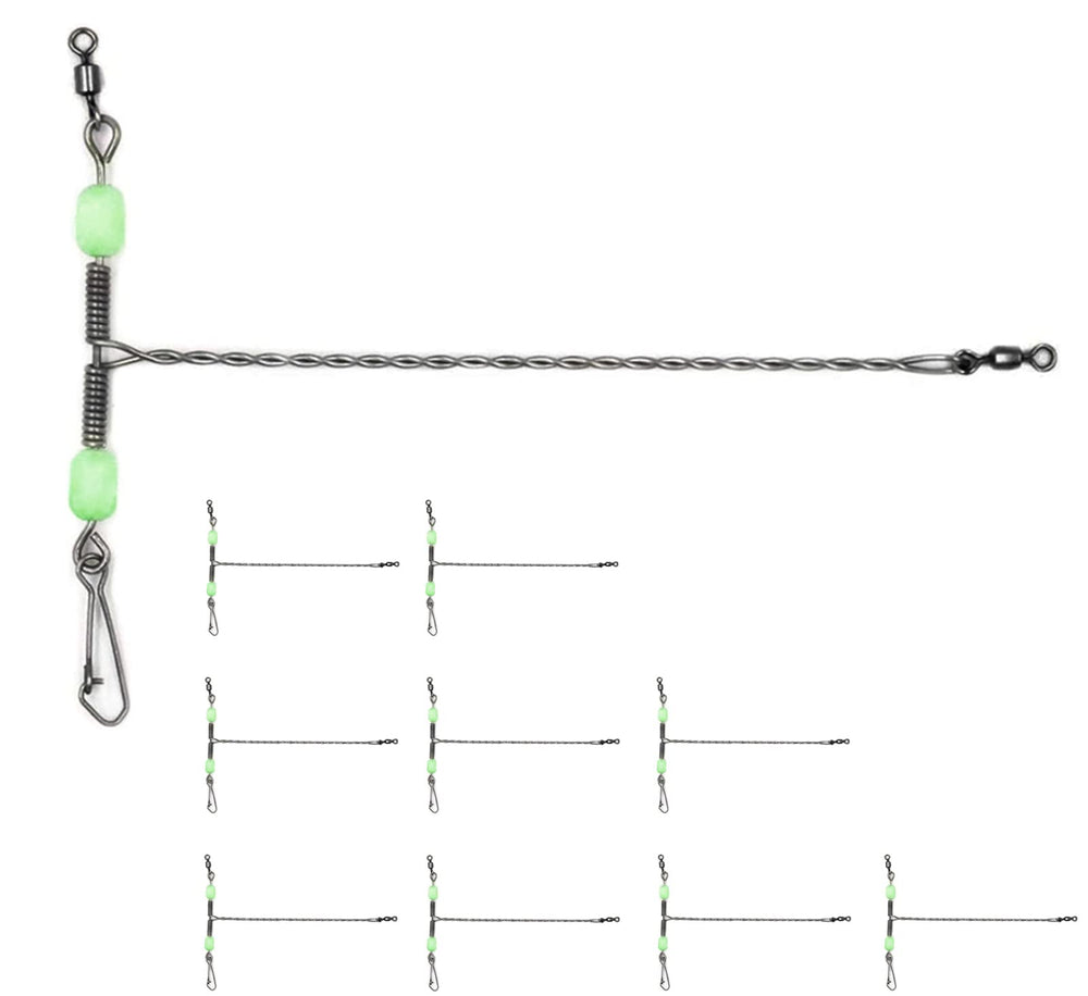 Surf fishing setup showing steel drop leader in saltwater