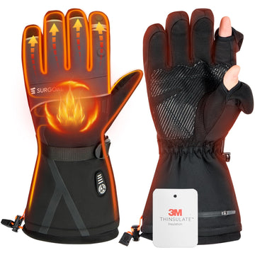 SURGOAL heated gloves black front view showing snug fit for winter activities