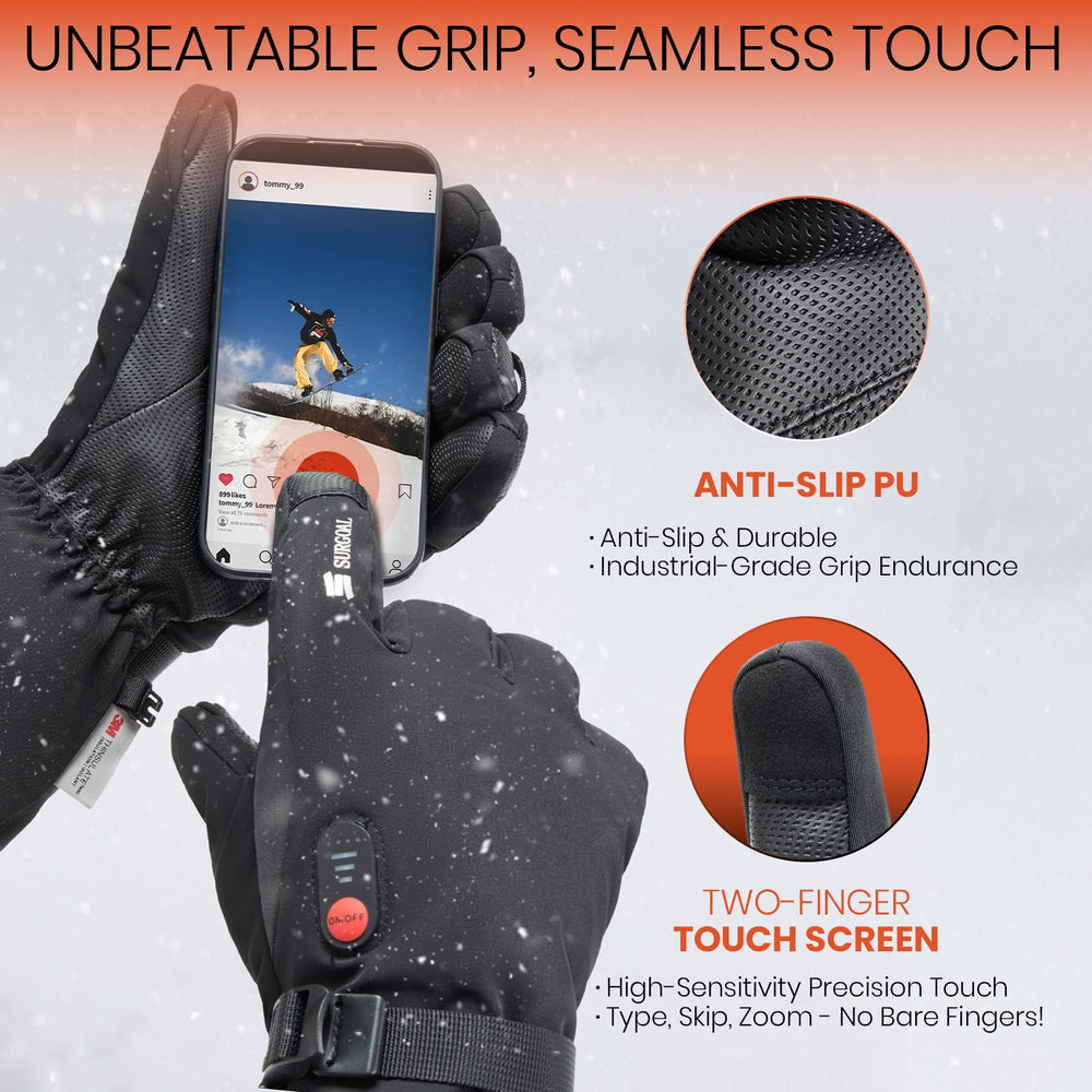 SURGOAL heated gloves touchscreen-function allows device use in cold conditions