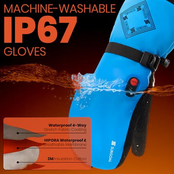SURGOAL heated gloves waterproof coating demonstrating PU protection against snow and rain