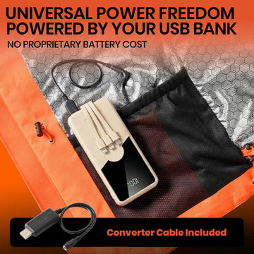SURGOAL heated jacket back view reveals four-zone heating for full-body comfort