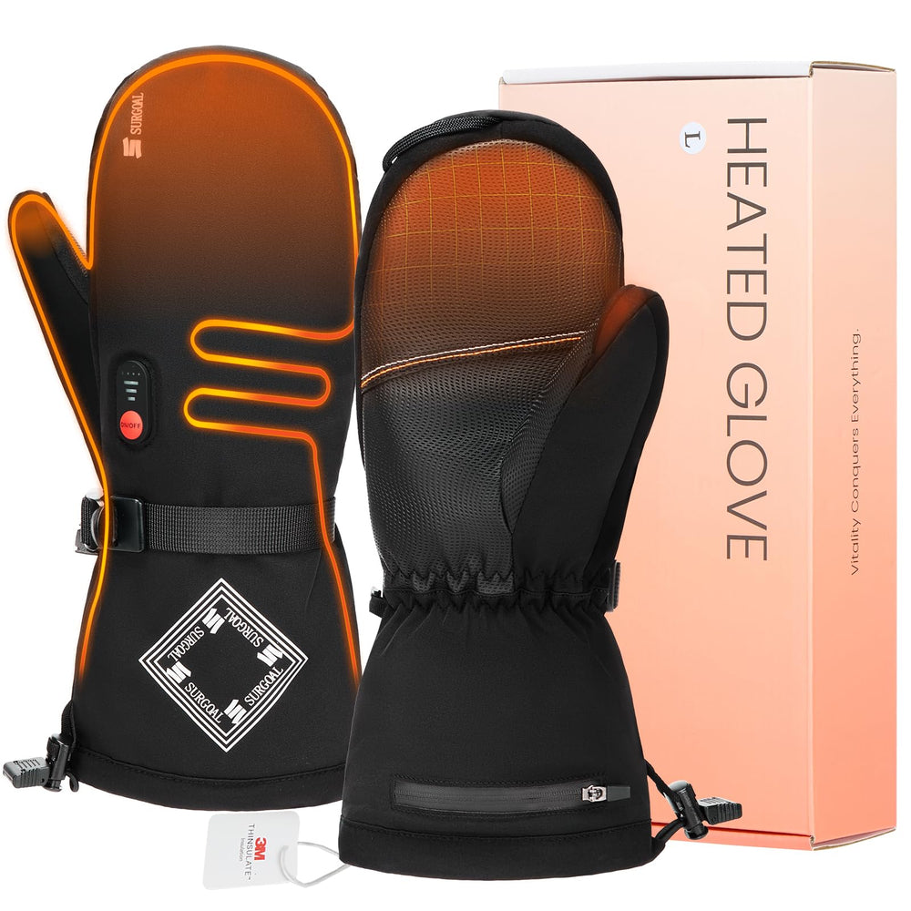 SURGOAL heated mittens full coverage keeps hands evenly warm during winter activities.