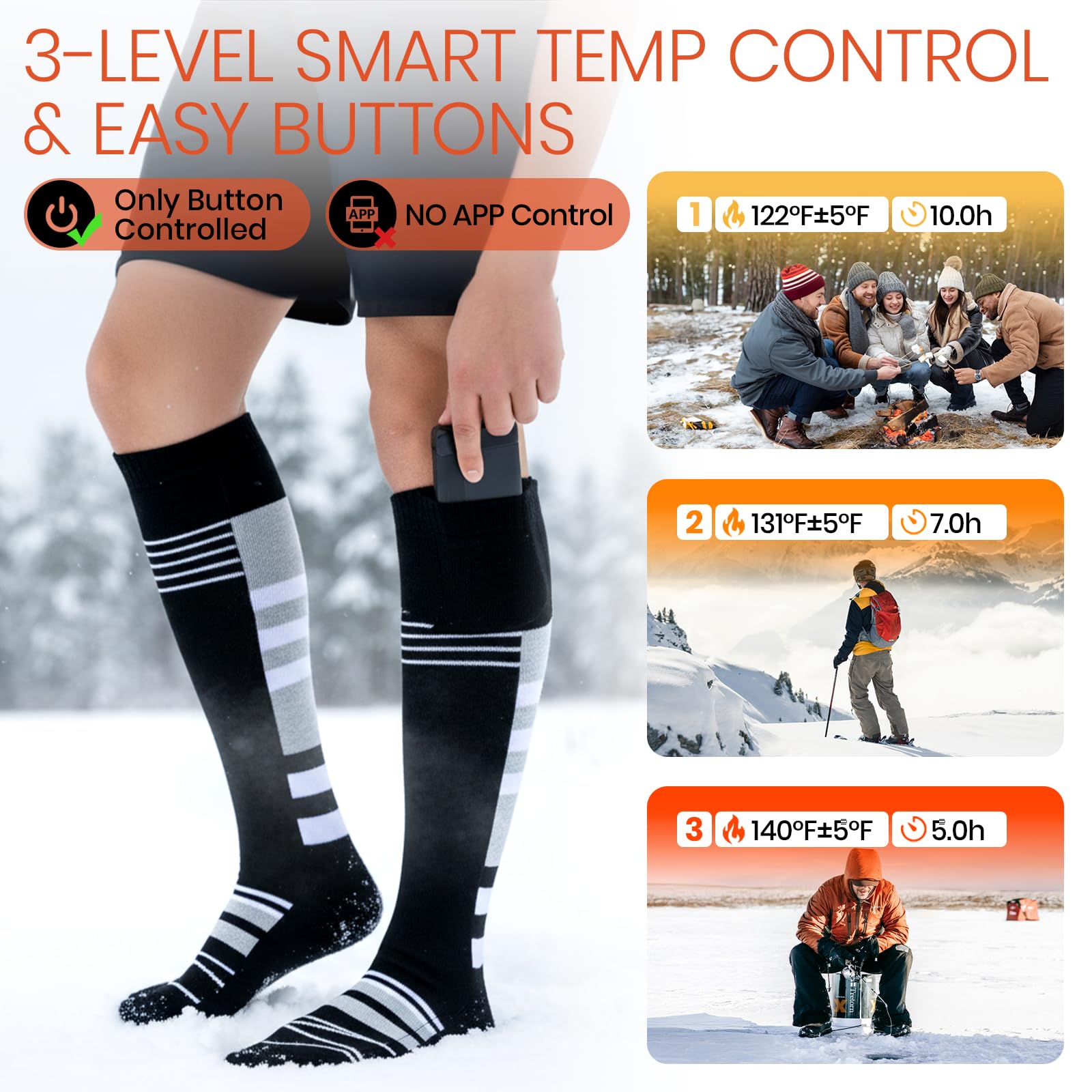 SURGOAL heated socks three-level control buttons for customizable warmth