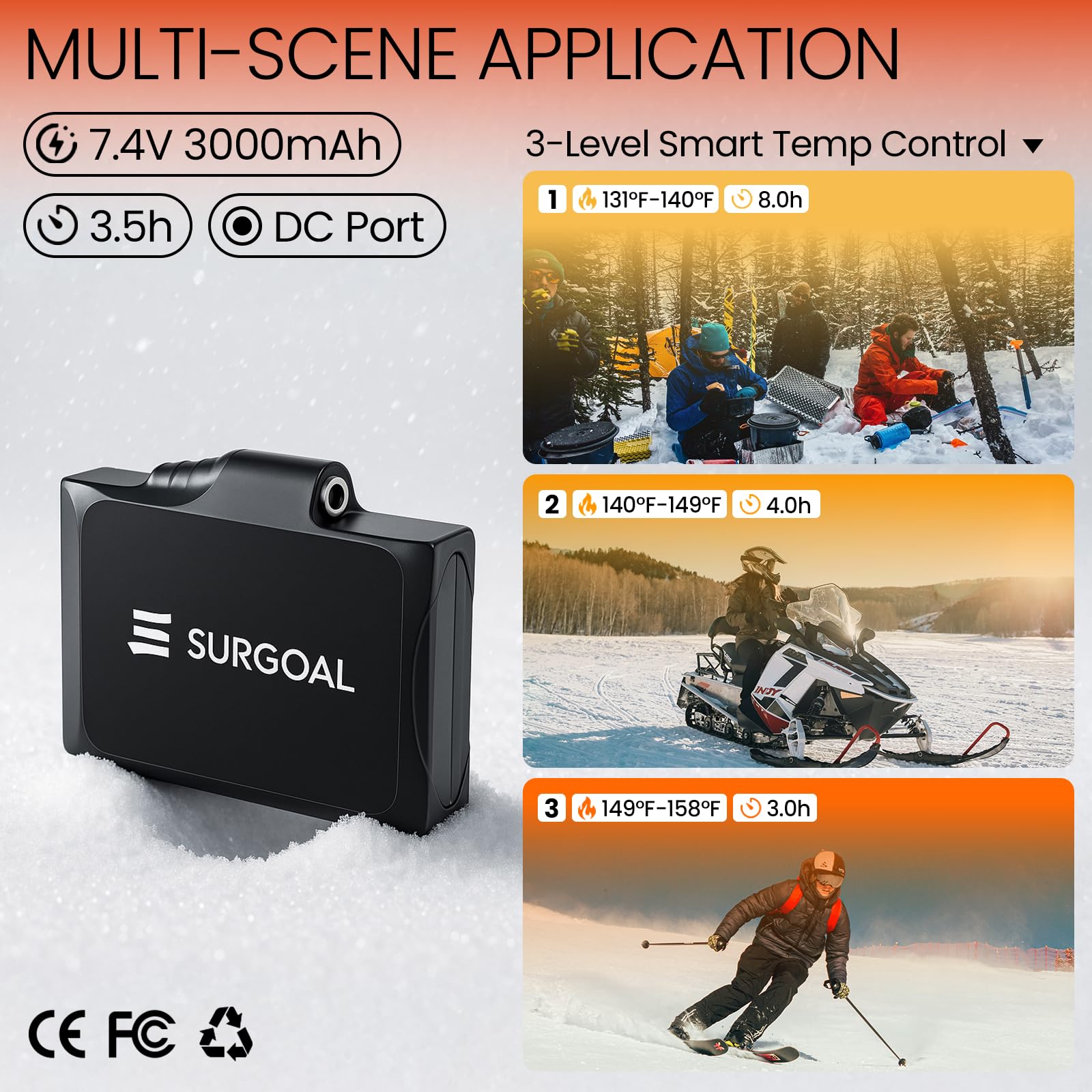SURGOAL leather heated gloves three-level control buttons tailor warmth for activities.