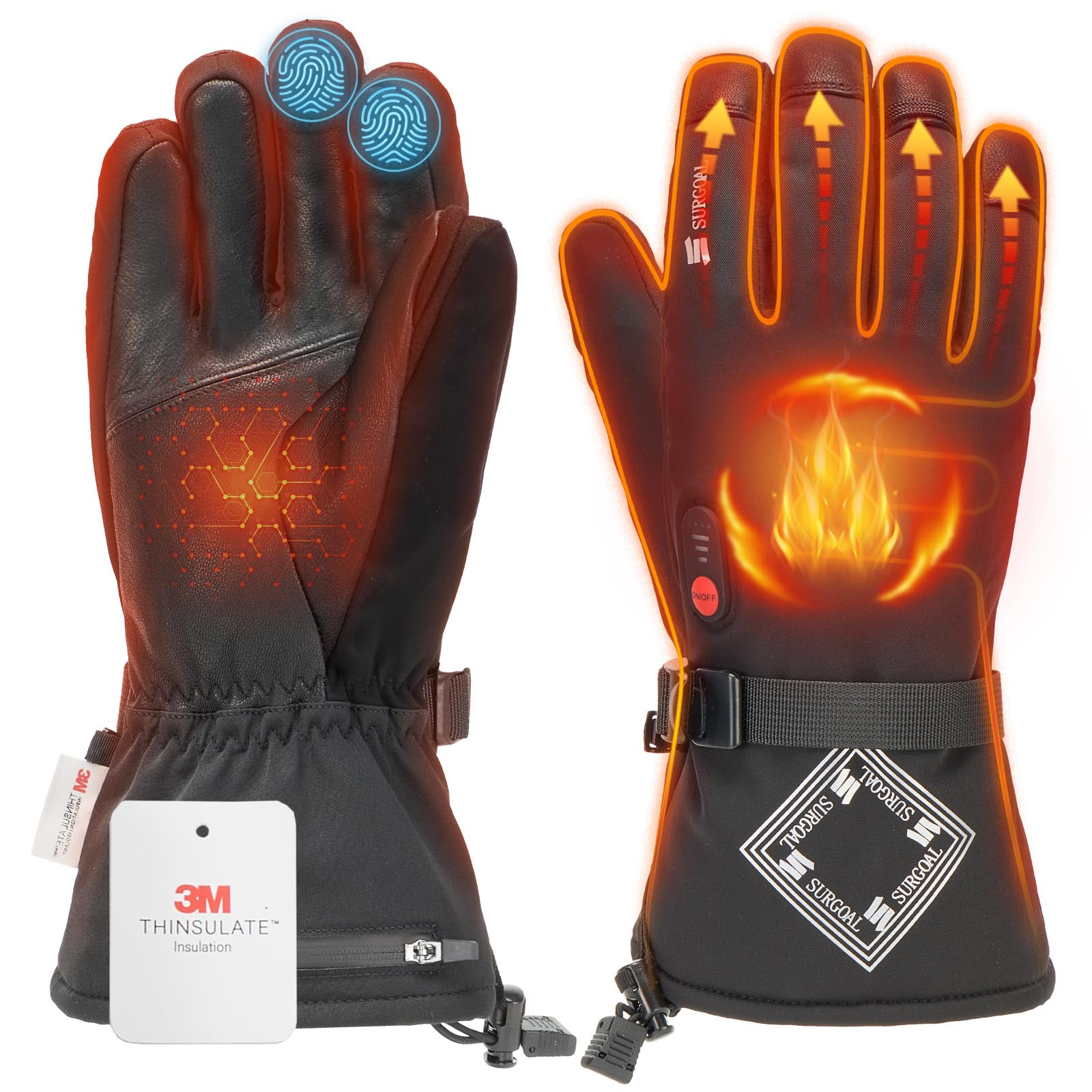SURGOAL leather heated gloves palm-heat deliver full-hand warmth for skiing or riding.
