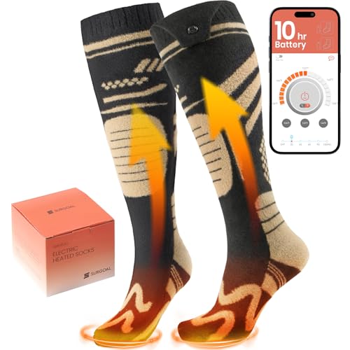 SURGOAL Merino heated socks battery compartment and controller in use, showcasing extended warmth.
