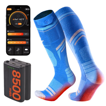 SURGOAL Merino heated socks overview showing full-foot warmth for outdoor use