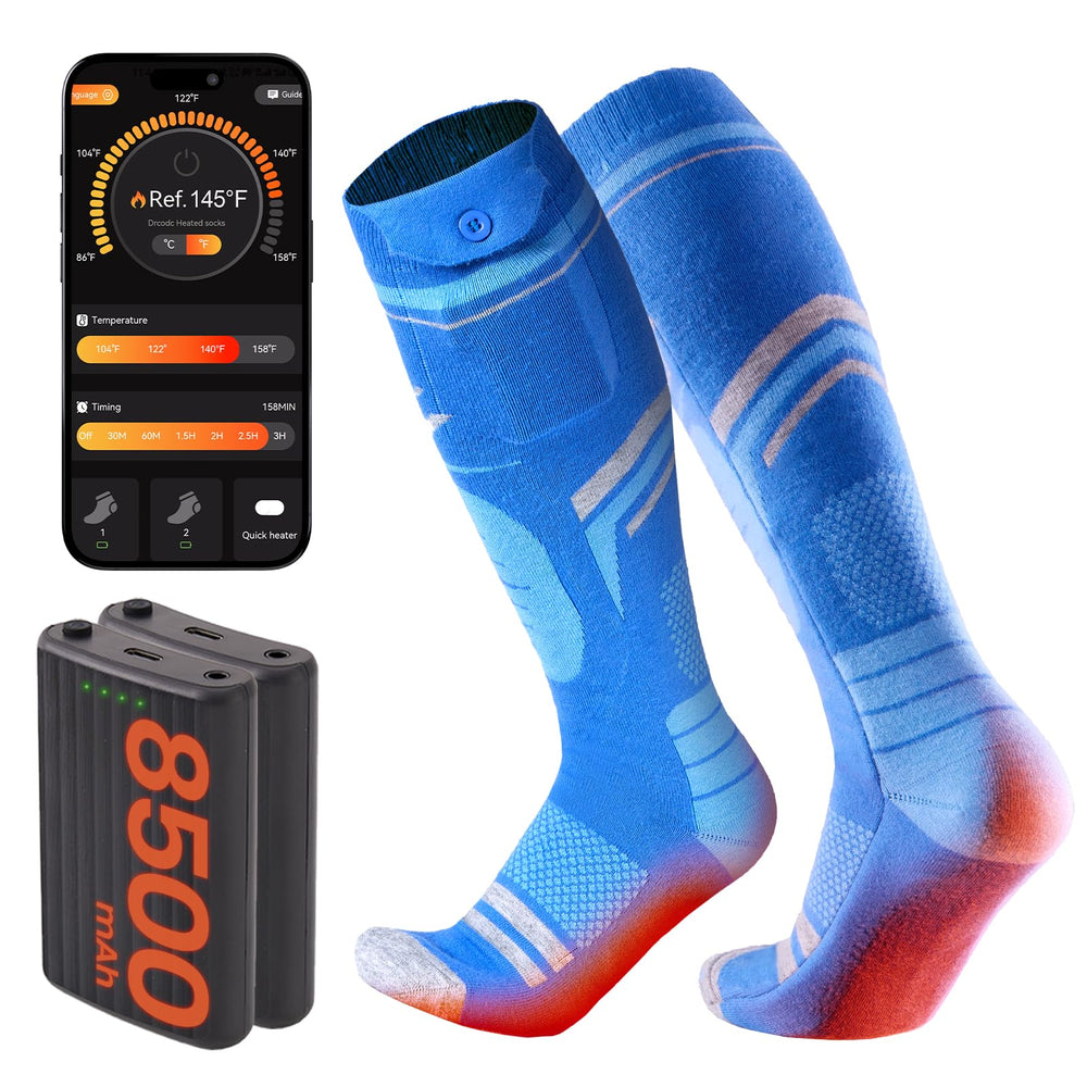 SURGOAL Merino heated socks overview showing full-foot warmth for outdoor use