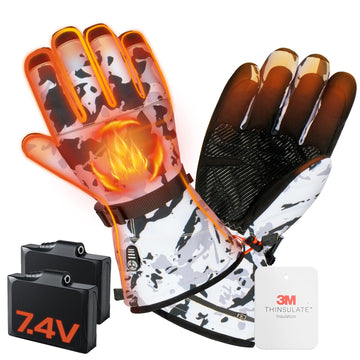 SURGOAL rechargeable heated gloves outer view showing camo design and warmth potential.