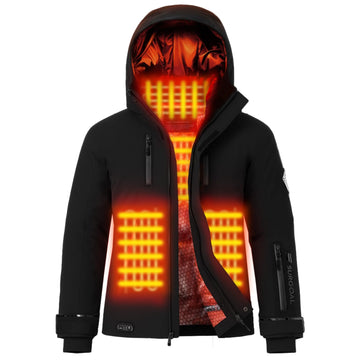 SURGOAL waterproof heated jacket front view showing weatherproof shell and warmth