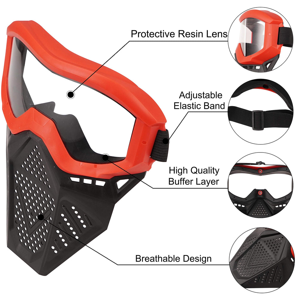 Surper tactical mask lens close-up showing clear protective resin for better visibility.