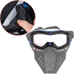 Surper tactical mask strap adjustment close-up highlighting flexible band for customizable comfort.